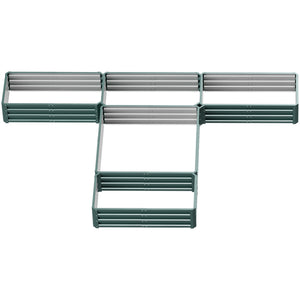 Jardinière carré potager de jardin modulable en acier ensemble de 5 jardinières pour légumes, plantes, fleurs, dim. 245L x 242l x 31H cm vert