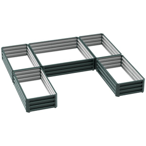 Jardinière carré potager de jardin modulable en acier ensemble de 5 jardinières pour légumes, plantes, fleurs, dim. 245L x 242l x 31H cm vert