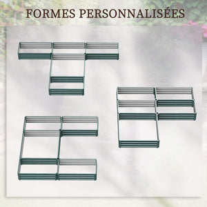 Jardinière carré potager de jardin modulable en acier ensemble de 5 jardinières pour légumes, plantes, fleurs, dim. 245L x 242l x 31H cm vert
