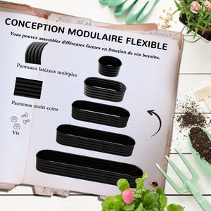 Jardinière surélevée carré potager de jardin en acier modulable pour légumes, plantes, fleurs, dim. 240 x 62 x 30cm, noir