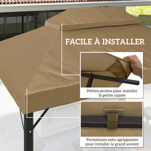 Toile de rechange pour pavillon toile de tonnelle 4 x 3 m, toit double avec trous de drainage, polyester haute densité 370 g/m², protection solaire UPF30+, TOILE INCLUS UNIQUEMENT, beige