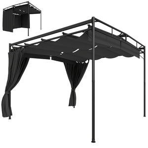 Pergola de Jardin 3x3m en Métal Robuste avec Toit Rétractable et Rideaux - Tonnelle de Terrasse avec Système de Poulie - 9m² Abri Extérieur Stable pour Salon de Jardin Gris Anthracite