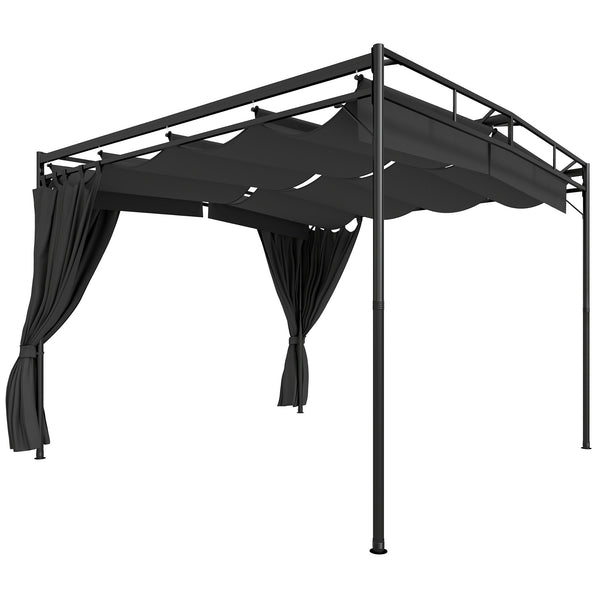 Pergola de Jardin 3x3m en Métal Robuste avec Toit Rétractable et Rideaux - Tonnelle de Terrasse avec Système de Poulie - 9m² Abri Extérieur Stable pour Salon de Jardin Gris Anthracite