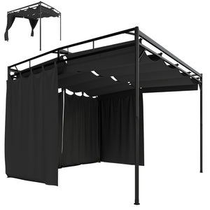 Pergola de Jardin 3x3m en Métal Robuste avec Toit Rétractable et Rideaux - Tonnelle de Terrasse avec Système de Poulie - 9m² Abri Extérieur Stable pour Salon de Jardin Gris Anthracite