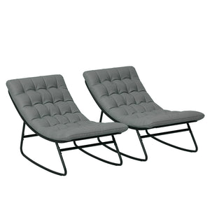 Lot de 2 fauteuils à bascule extérieur, chaises à bascule avec coussins épais, siège tissu textilène respirant et cadre en acier, rocking chair extérieur, jardin, terrasse, patio, gris foncé