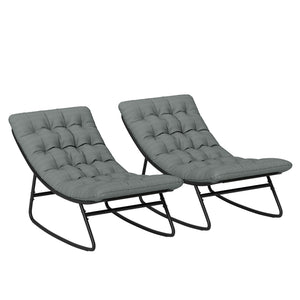 Lot de 2 fauteuils à bascule extérieur, chaises à bascule avec coussins épais, siège tissu textilène respirant et cadre en acier, rocking chair extérieur, jardin, terrasse, patio, gris foncé