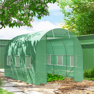 Serre de Jardin Tunnel Surface Sol 7m² 3,5L x 2l x 2H m châssis Tubulaire renforcé Porte zippée 6 fenêtres enroulables Vert
