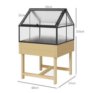 Mini Serre sur Pieds - jardinière surélevée - dim.  60L x 57l x 103H cm - double toit ouvrable Panneaux de Polycarbonate, acier, Bois Sapin traité