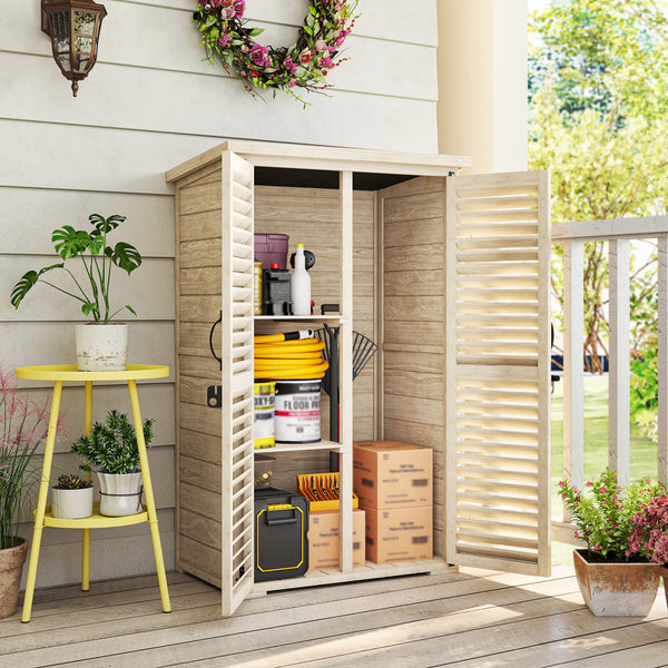 Armoire de Jardin Remise pour Outils en Bois 2 Étagères Toit Bitumé Portes Persiennes Verrouillable 75 x 50 x 118cm Naturel