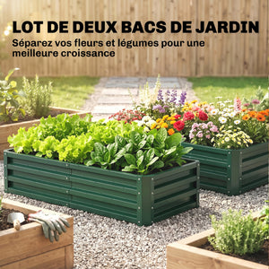 Lot de 2 Carrés Potagers de Jardin 120 x 60 x 30,5 cm, Acier Galvanisé, Vert Foncé