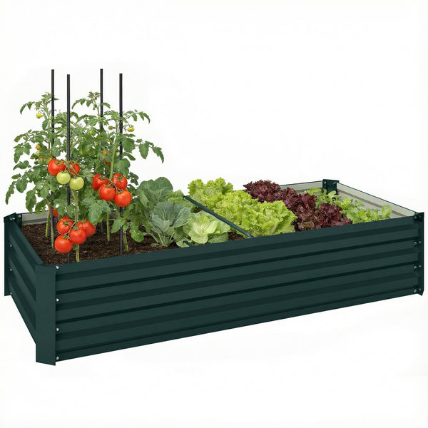Jardinière rectangulaire potager de jardin bac à fleurs en acier avec bordure de sécurité et fond ouvert dim. 150L x 70l x 30H cm vert