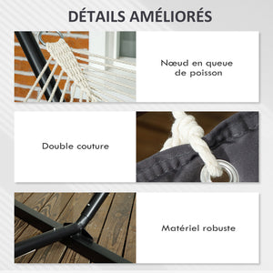 Hamac sur pied avec oreiller, hamac avec support acier, avec barres d'écartement, pour camping en plein air, plage, gris foncé
