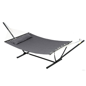 Hamac sur pied avec oreiller, hamac avec support acier, avec barres d'écartement, pour camping en plein air, plage, gris foncé