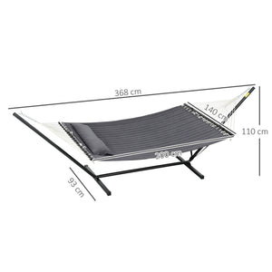 Hamac sur pied avec oreiller, hamac avec support acier, avec barres d'écartement, pour camping en plein air, plage, gris foncé