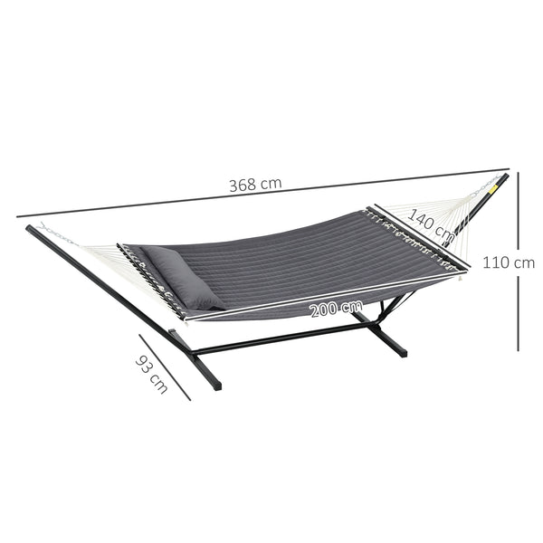 Hamac sur pied avec oreiller, hamac avec support acier, avec barres d'écartement, pour camping en plein air, plage, gris foncé
