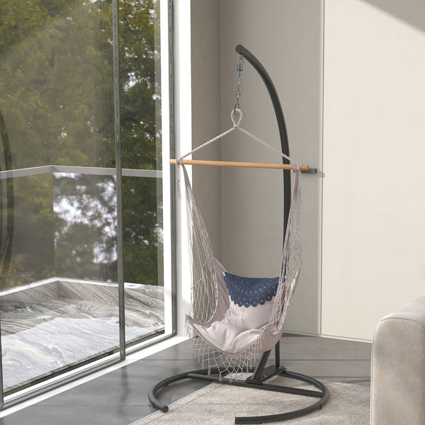 Support de fauteuil suspendu, support chaise suspendue avec base ronde, cadre en métal robuste, charge max. 150 kg, pour balançoire/œuf/fauteuil hamac, Ø 102 x 195 cm, noir