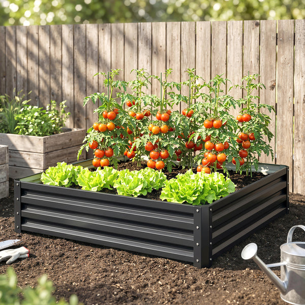 Carré potager de jardin potager surélevé, bac potager en acier galvanisé, jardinière exterieur résistant à la rouille 120x120x30cm, pour légumes, fleurs et herbes jardin, gris