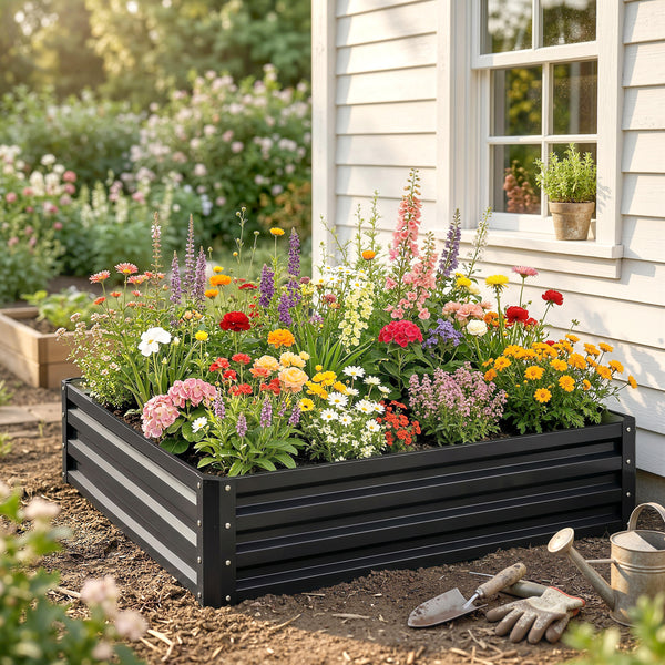 Carré potager de jardin potager surélevé, bac potager en acier galvanisé, jardinière exterieur résistant à la rouille 120x120x30cm, pour légumes, fleurs et herbes jardin, gris