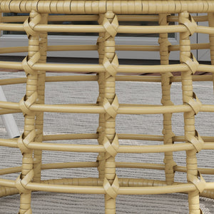 Table basse de jardin, table d'appoint extérieur ronde en résine aspect rotin métal et plateau composite, Ø 45 x 50 cm naturel