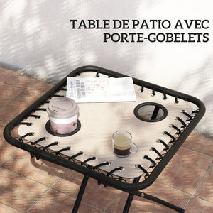 Lot de 2 chaise longue pliable et inclinable avec table d'appoint, fauteuil relax jardin de gravité zéro transat bain de soleil avec porte-gobelets et appuie-tête, charge 120 kg, beige