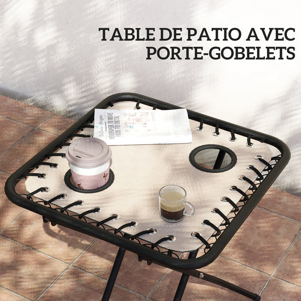 Lot de 2 chaise longue pliable et inclinable avec table d'appoint, fauteuil relax jardin de gravité zéro transat bain de soleil avec porte-gobelets et appuie-tête, charge 120 kg, beige