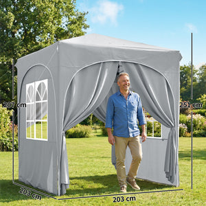Tonnelle de jardin 2 x 2 m pop up tente pliante réglable en hauteur protection UV50+ tonnelle pliante avec 4 parois latérales sac de transport montage facile gris clair