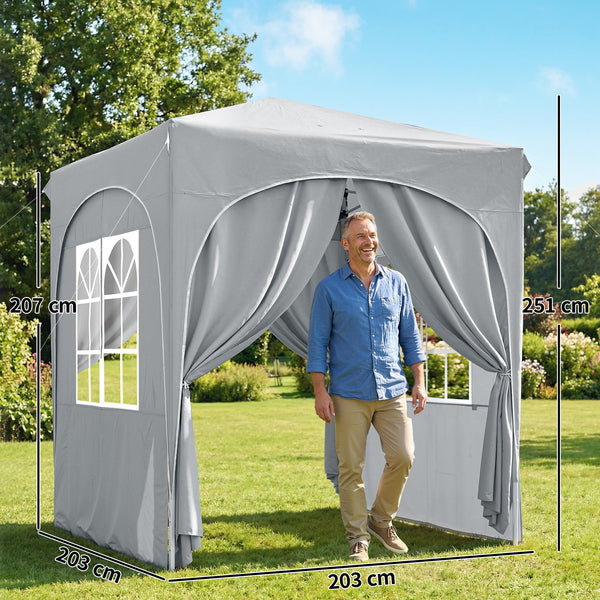 Tonnelle de jardin 2 x 2 m pop up tente pliante réglable en hauteur protection UV50+ tonnelle pliante avec 4 parois latérales sac de transport montage facile gris clair