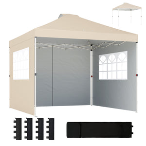 Tonnelle de jardin 3 x 3 m pop up tente pliante réglable en hauteur imperméable protection UV50+ tonnelle pliante avec 3 parois latérales sacs de sable sac de transport à Roulettes crème