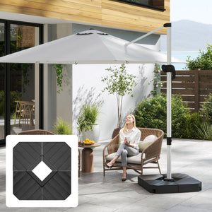 Lot de 4 dalles de parasol Poids de lestage carré pour parasols déportés pieds croix - à remplir d'eau ou de sable jusqu'à 60/80 kg - Noir