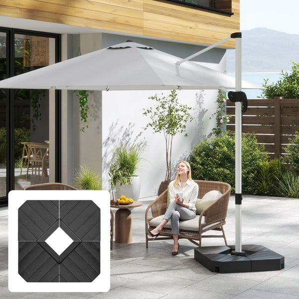 Lot de 4 dalles de parasol Poids de lestage carré pour parasols déportés pieds croix - à remplir d'eau ou de sable jusqu'à 60/80 kg - Noir