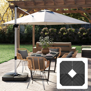 Lot de 4 dalles de parasol Poids de lestage carré pour parasols déportés pieds croix - à remplir d'eau ou de sable jusqu'à 60/80 kg - Noir