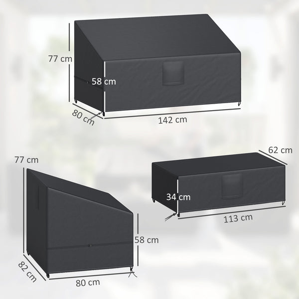 Ensemble de 4 Housses Salon de Jardin Imperméables 420D Tissu Oxford, Bâche de Potection Extérieure avec 6 Évents et Sac de Rangement, pour Table et Canapé, Noir
