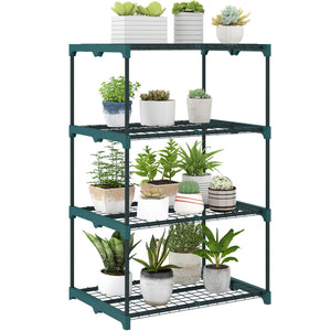 Étagère à Fleurs en Acier 4 Niveaux Intérieur et Extérieur, Support de Plantes, Étagère à Plantes pour Jardin, Balcon, Salon, 67 x 49 x 105 cm, Vert