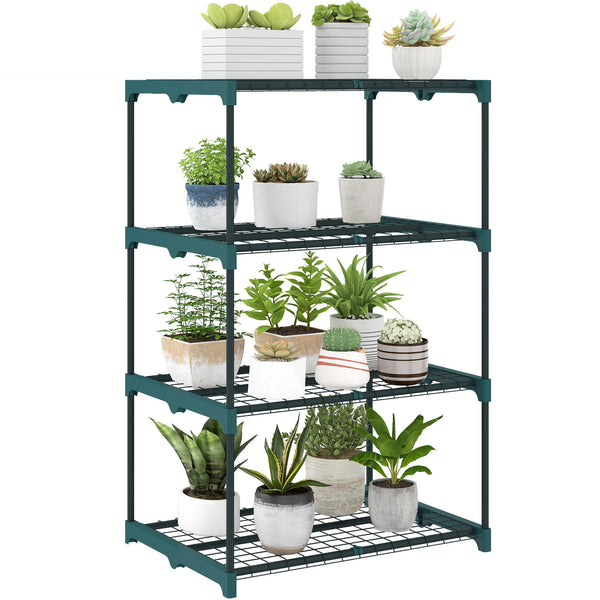 Étagère à Fleurs en Acier 4 Niveaux Intérieur et Extérieur, Support de Plantes, Étagère à Plantes pour Jardin, Balcon, Salon, 67 x 49 x 105 cm, Vert