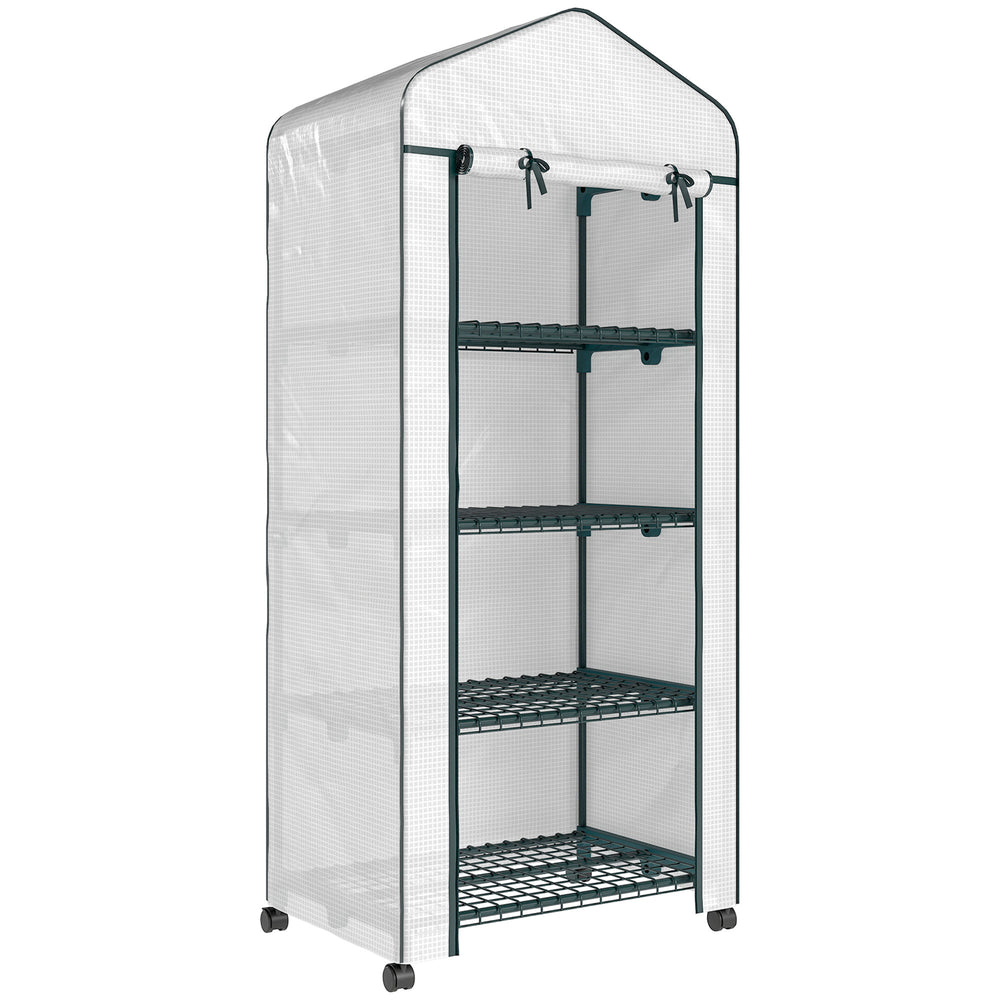 Serre de jardin avec étagères 4 niveaux, serre de balcon, bâche renforcée, châssis en acier, porte zippée, pour légumes plantes fleurs, intérieur et extérieur, 69 x 50 x 165 cm, blanc