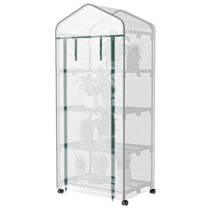 Serre de jardin avec étagères 4 niveaux, serre de balcon, bâche renforcée, châssis en acier, porte zippée, pour légumes plantes fleurs, intérieur et extérieur, 69 x 50 x 165 cm, blanc