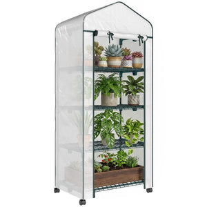 Serre de jardin avec étagères 4 niveaux, serre de balcon, bâche renforcée, châssis en acier, porte zippée, pour légumes plantes fleurs, intérieur et extérieur, 69 x 50 x 165 cm, blanc