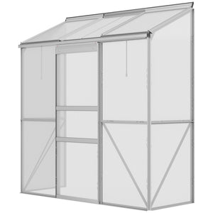 Serre adossée, serre de jardin, fenêtres ouvrables à 5 niveaux, panneau en polycarbonate, cadre en aluminium, 192 x 68 x 196 cm, transparent