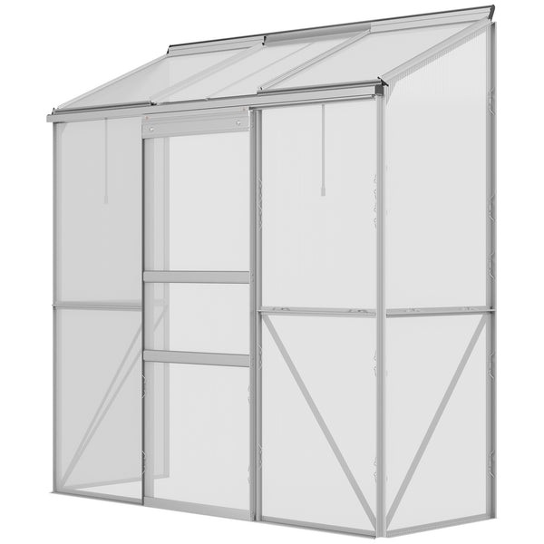 Serre adossée, serre de jardin, fenêtres ouvrables à 5 niveaux, panneau en polycarbonate, cadre en aluminium, 192 x 68 x 196 cm, transparent