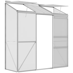 Serre adossée, serre de jardin, fenêtres ouvrables à 5 niveaux, panneau en polycarbonate, cadre en aluminium, 192 x 68 x 196 cm, transparent