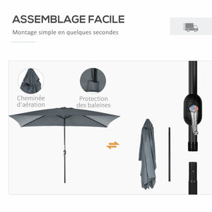 Parasol de jardin Parasol droit inclinable rectangulaire aluminium polyester haute densité 3 x 2 m gris foncé