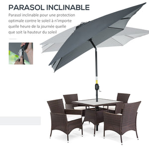 Parasol de jardin Parasol droit inclinable rectangulaire aluminium polyester haute densité 3 x 2 m gris foncé