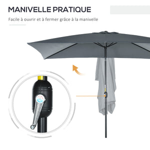 Parasol de jardin Parasol droit inclinable rectangulaire aluminium polyester haute densité 3 x 2 m gris foncé