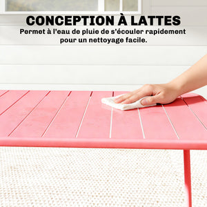 Table de Salle à Manger Extérieure 120 x 70 cm pour 4 Personnes, Table de Jardin Rectangulaire avec Plateau à Lattes, Bords Arrondis et Cadre en Acier Résistant à la Rouille, Rouge