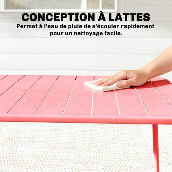 Table de Salle à Manger Extérieure 120 x 70 cm pour 4 Personnes, Table de Jardin Rectangulaire avec Plateau à Lattes, Bords Arrondis et Cadre en Acier Résistant à la Rouille, Rouge