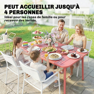 Table de Salle à Manger Extérieure 120 x 70 cm pour 4 Personnes, Table de Jardin Rectangulaire avec Plateau à Lattes, Bords Arrondis et Cadre en Acier Résistant à la Rouille, Rouge