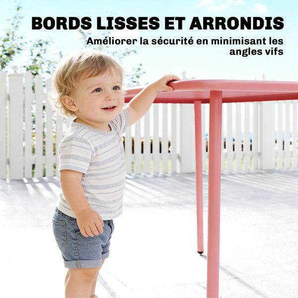 Table de Salle à Manger Extérieure 120 x 70 cm pour 4 Personnes, Table de Jardin Rectangulaire avec Plateau à Lattes, Bords Arrondis et Cadre en Acier Résistant à la Rouille, Rouge