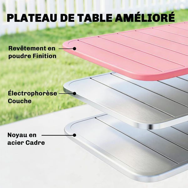 Table de Salle à Manger Extérieure 120 x 70 cm pour 4 Personnes, Table de Jardin Rectangulaire avec Plateau à Lattes, Bords Arrondis et Cadre en Acier Résistant à la Rouille, Rouge