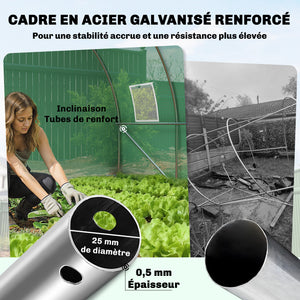 Serre tunnel de jardin 12m², serre de jardin tunnel 295x400x200cm avec cadre en acier galvanisé, porte et 8 fenêtres, pour extérieur, toutes saisons, bâche PE haute densité 140 g/m² vert