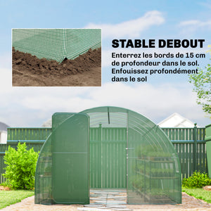 Serre tunnel de jardin 12m², serre de jardin tunnel 295x400x200cm avec cadre en acier galvanisé, porte et 8 fenêtres, pour extérieur, toutes saisons, bâche PE haute densité 140 g/m² vert